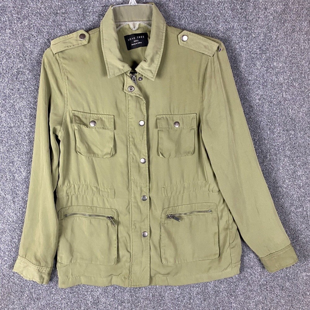 Love‎ Tree Military Jacket Women's Small Full Zip Green 100% Polyester Adults S